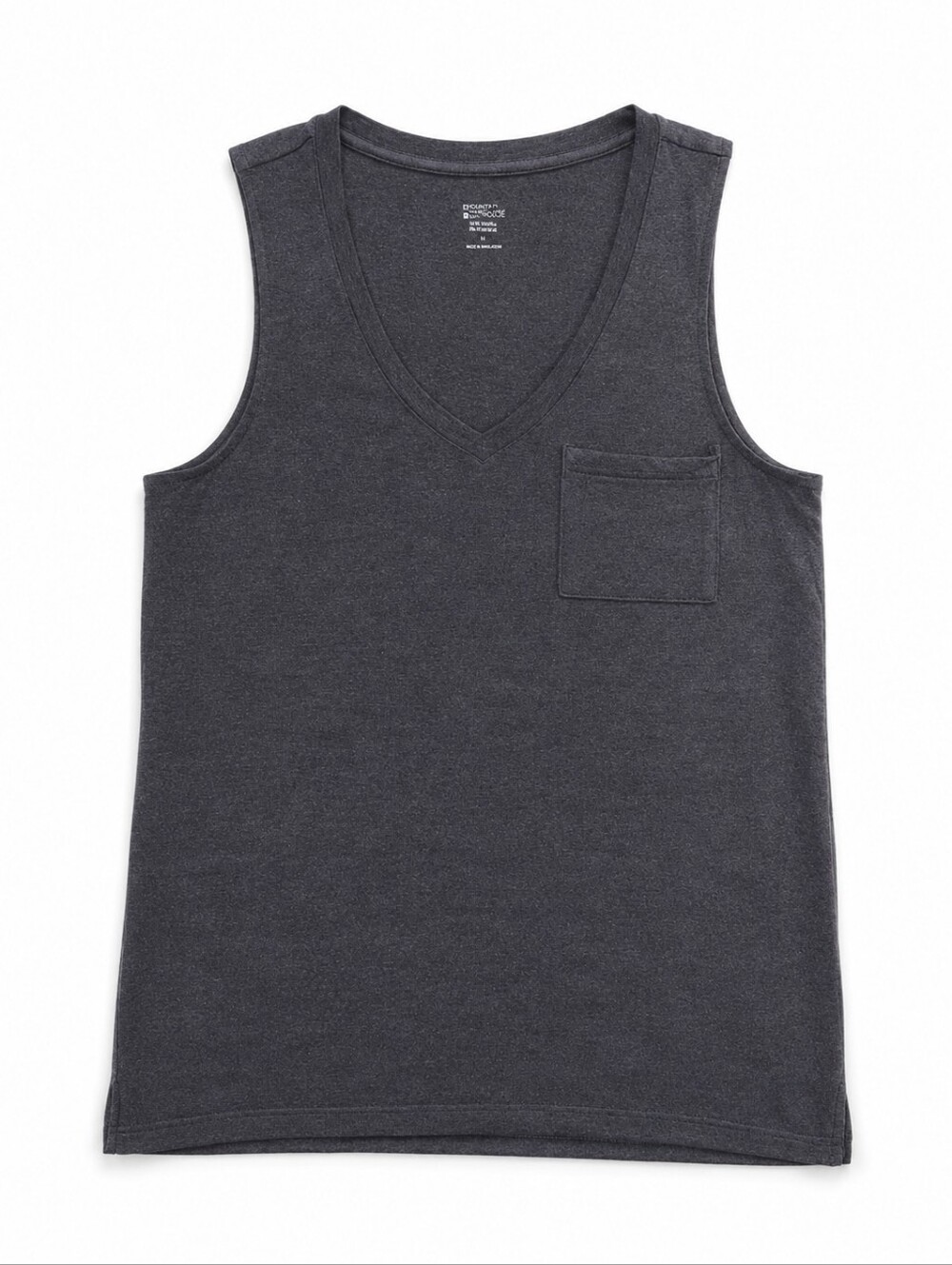 Market & Spruce Charcoal Gray V-Neck Pocket Tank Top Sleeveless Basic Tee